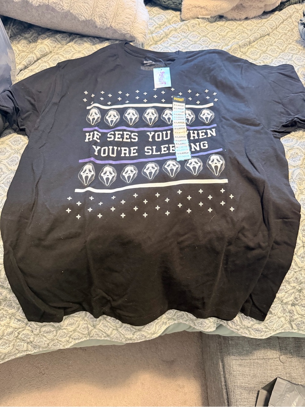 Spencer's Black Short Sleeve Horror Graphic Tee with White & Purple Accents